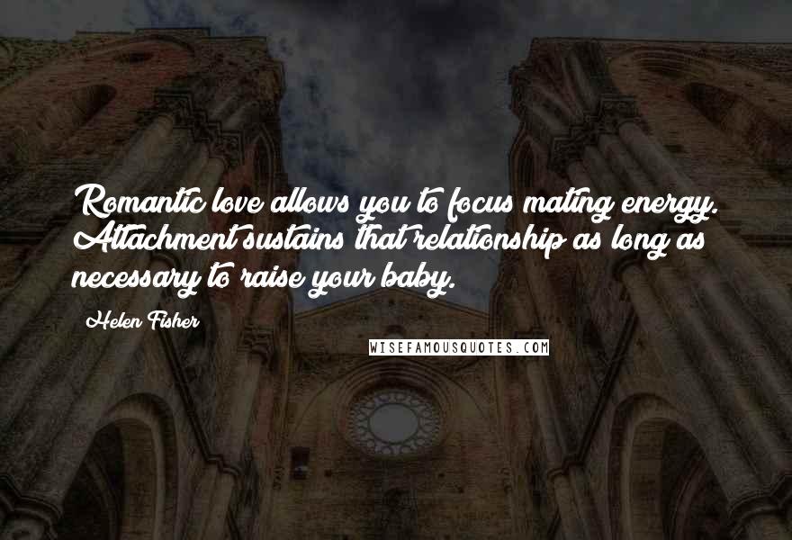 Helen Fisher Quotes: Romantic love allows you to focus mating energy. Attachment sustains that relationship as long as necessary to raise your baby.