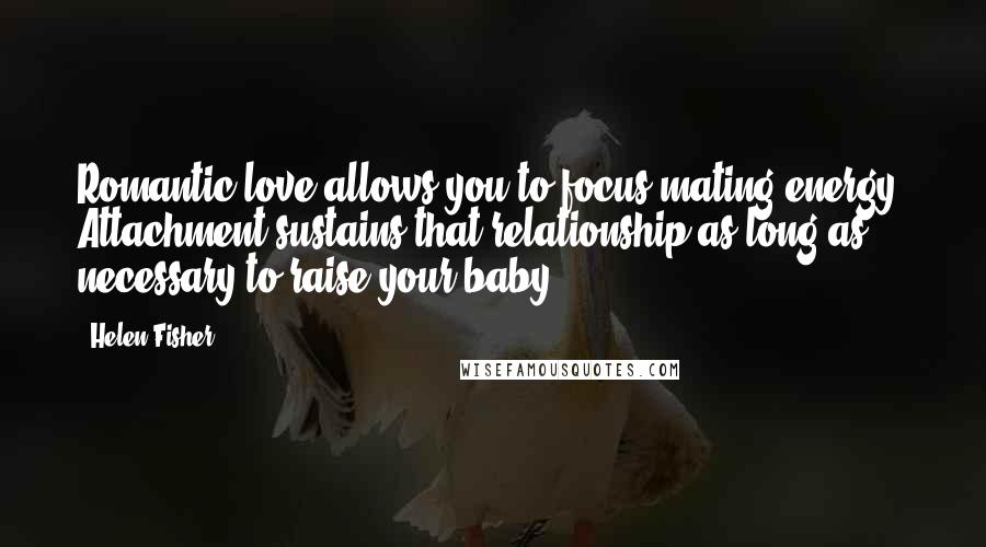 Helen Fisher Quotes: Romantic love allows you to focus mating energy. Attachment sustains that relationship as long as necessary to raise your baby.