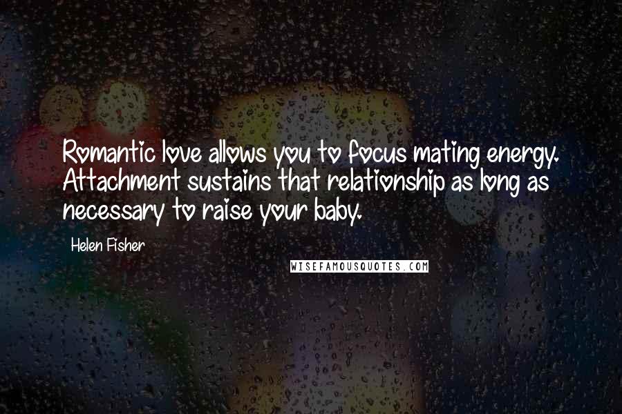 Helen Fisher Quotes: Romantic love allows you to focus mating energy. Attachment sustains that relationship as long as necessary to raise your baby.