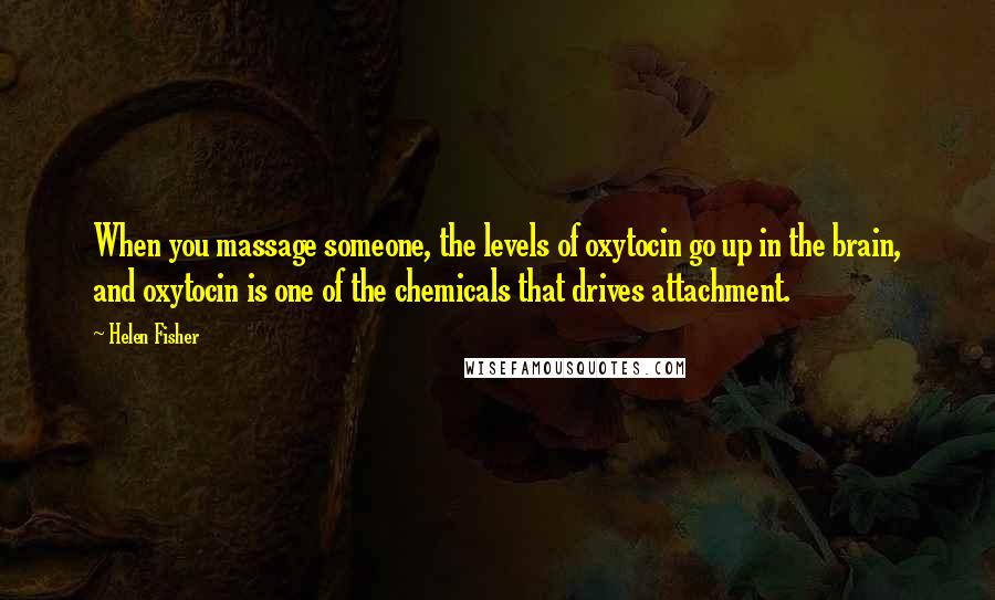 Helen Fisher Quotes: When you massage someone, the levels of oxytocin go up in the brain, and oxytocin is one of the chemicals that drives attachment.
