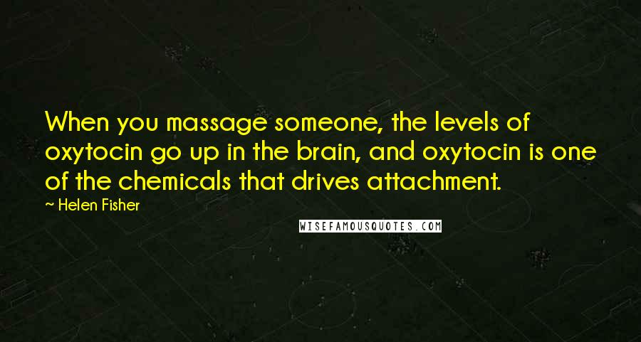 Helen Fisher Quotes: When you massage someone, the levels of oxytocin go up in the brain, and oxytocin is one of the chemicals that drives attachment.
