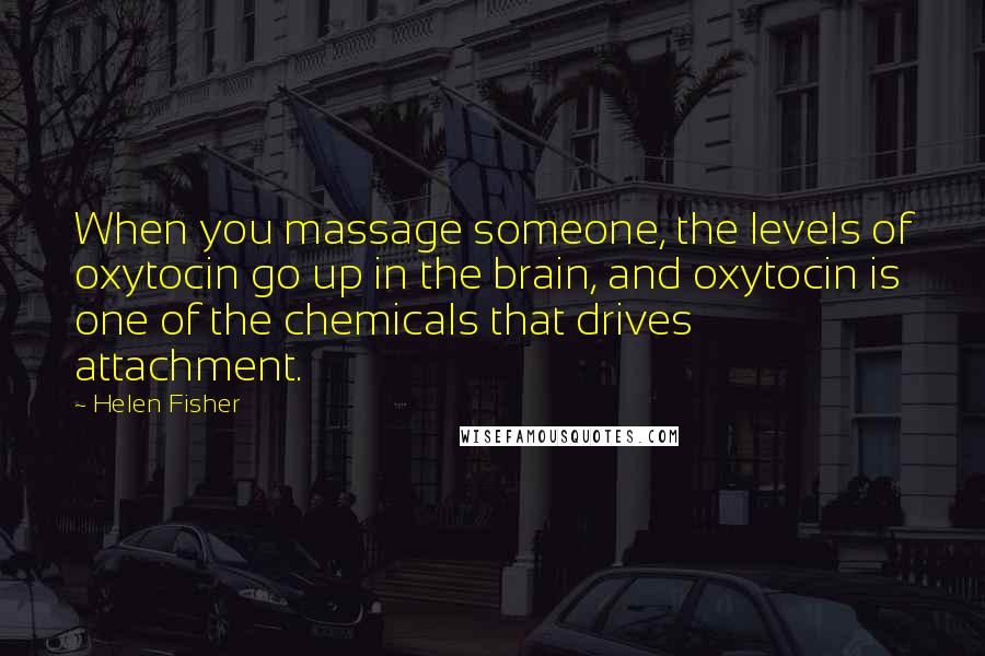 Helen Fisher Quotes: When you massage someone, the levels of oxytocin go up in the brain, and oxytocin is one of the chemicals that drives attachment.