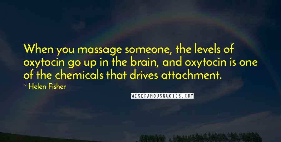 Helen Fisher Quotes: When you massage someone, the levels of oxytocin go up in the brain, and oxytocin is one of the chemicals that drives attachment.