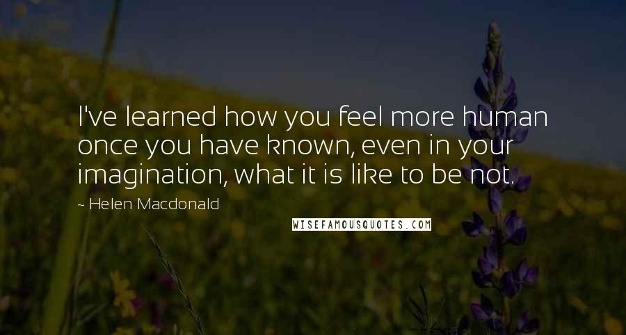 Helen Macdonald Quotes: I've learned how you feel more human once you have known, even in your imagination, what it is like to be not.