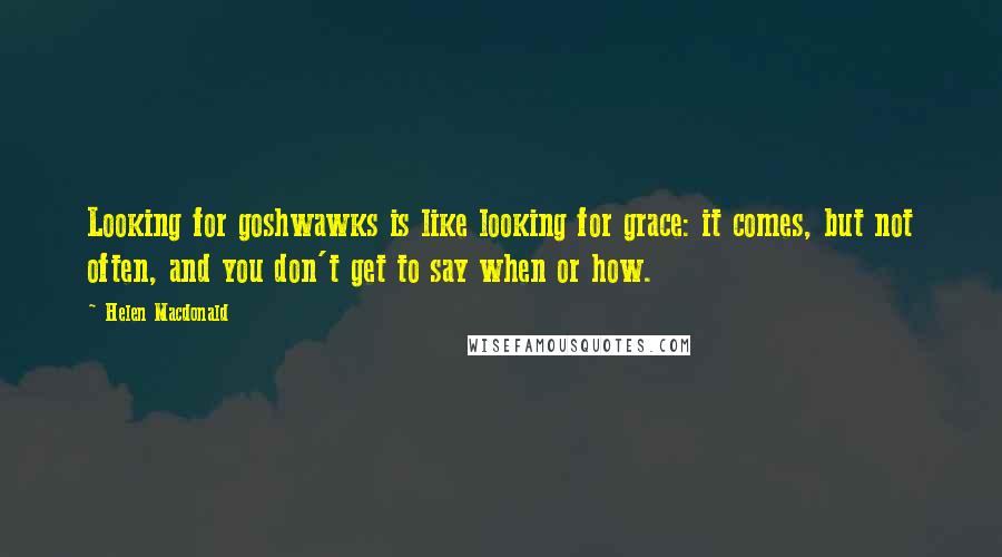 Helen Macdonald Quotes: Looking for goshwawks is like looking for grace: it comes, but not often, and you don't get to say when or how.