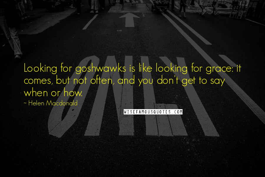 Helen Macdonald Quotes: Looking for goshwawks is like looking for grace: it comes, but not often, and you don't get to say when or how.