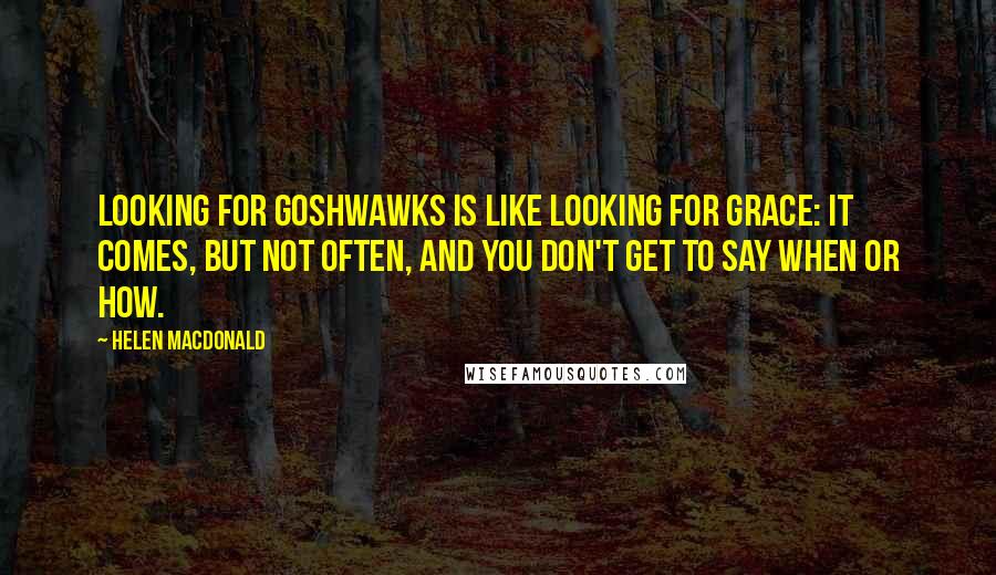 Helen Macdonald Quotes: Looking for goshwawks is like looking for grace: it comes, but not often, and you don't get to say when or how.