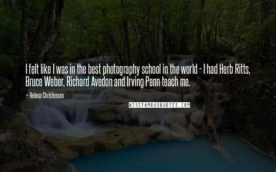 Helena Christensen Quotes: I felt like I was in the best photography school in the world - I had Herb Ritts, Bruce Weber, Richard Avedon and Irving Penn teach me.