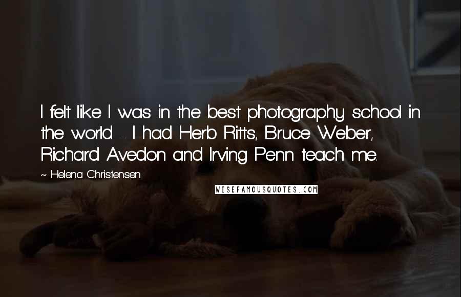 Helena Christensen Quotes: I felt like I was in the best photography school in the world - I had Herb Ritts, Bruce Weber, Richard Avedon and Irving Penn teach me.