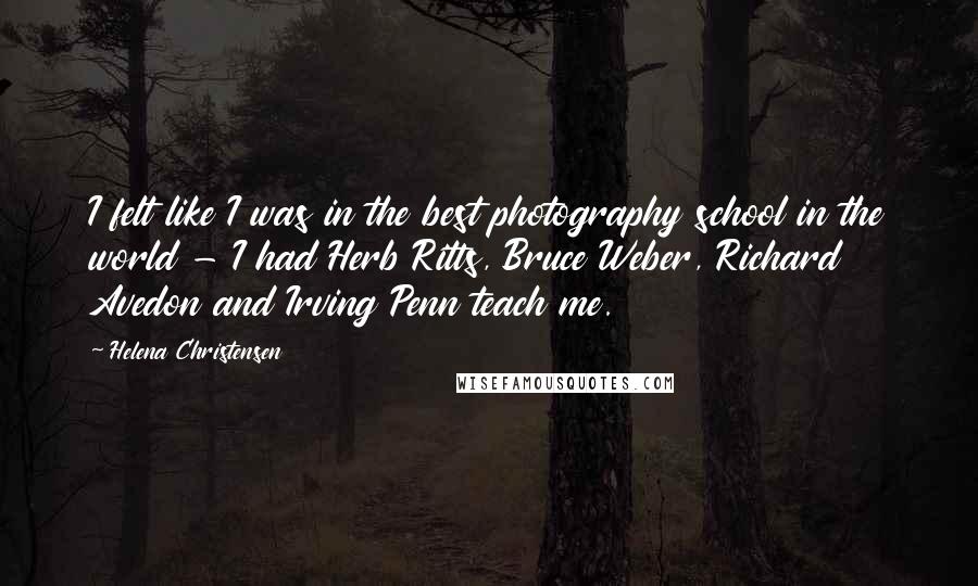 Helena Christensen Quotes: I felt like I was in the best photography school in the world - I had Herb Ritts, Bruce Weber, Richard Avedon and Irving Penn teach me.