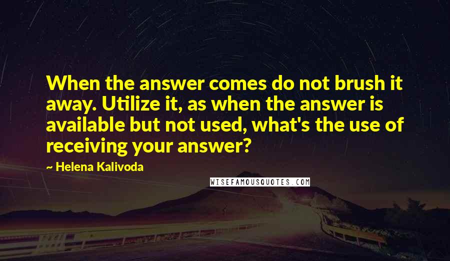 Helena Kalivoda Quotes: When the answer comes do not brush it away. Utilize it, as when the answer is available but not used, what's the use of receiving your answer?