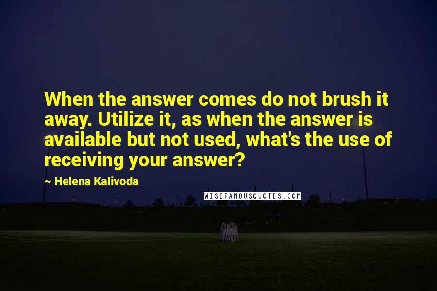 Helena Kalivoda Quotes: When the answer comes do not brush it away. Utilize it, as when the answer is available but not used, what's the use of receiving your answer?