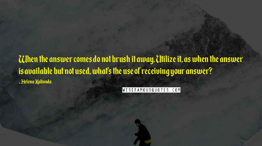 Helena Kalivoda Quotes: When the answer comes do not brush it away. Utilize it, as when the answer is available but not used, what's the use of receiving your answer?