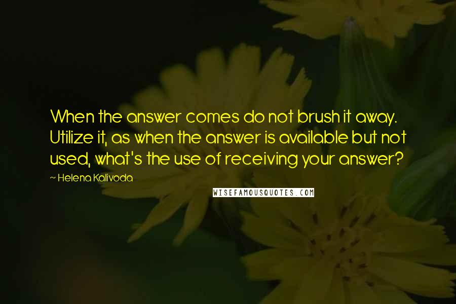 Helena Kalivoda Quotes: When the answer comes do not brush it away. Utilize it, as when the answer is available but not used, what's the use of receiving your answer?