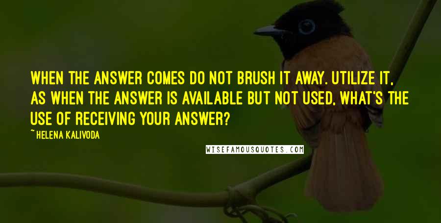 Helena Kalivoda Quotes: When the answer comes do not brush it away. Utilize it, as when the answer is available but not used, what's the use of receiving your answer?