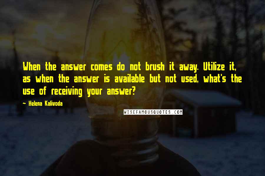 Helena Kalivoda Quotes: When the answer comes do not brush it away. Utilize it, as when the answer is available but not used, what's the use of receiving your answer?