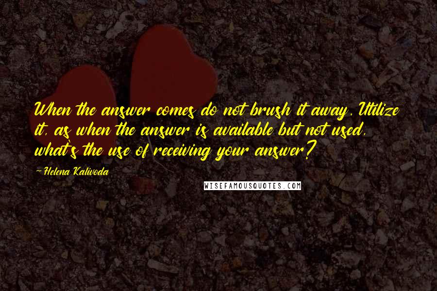Helena Kalivoda Quotes: When the answer comes do not brush it away. Utilize it, as when the answer is available but not used, what's the use of receiving your answer?