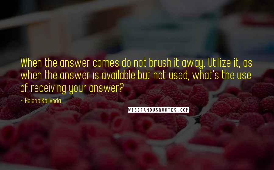 Helena Kalivoda Quotes: When the answer comes do not brush it away. Utilize it, as when the answer is available but not used, what's the use of receiving your answer?