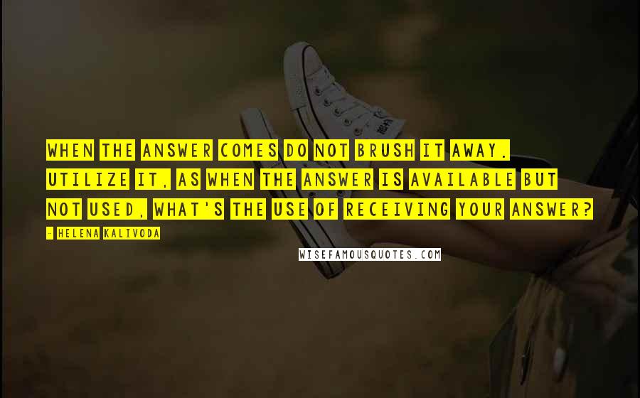 Helena Kalivoda Quotes: When the answer comes do not brush it away. Utilize it, as when the answer is available but not used, what's the use of receiving your answer?