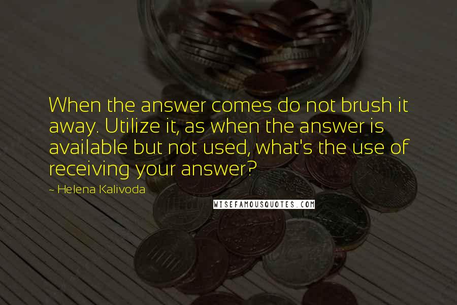 Helena Kalivoda Quotes: When the answer comes do not brush it away. Utilize it, as when the answer is available but not used, what's the use of receiving your answer?