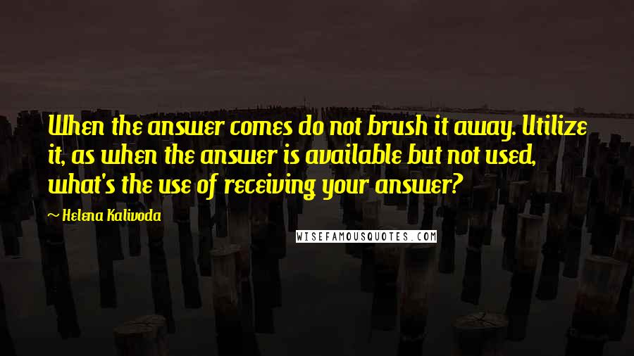 Helena Kalivoda Quotes: When the answer comes do not brush it away. Utilize it, as when the answer is available but not used, what's the use of receiving your answer?