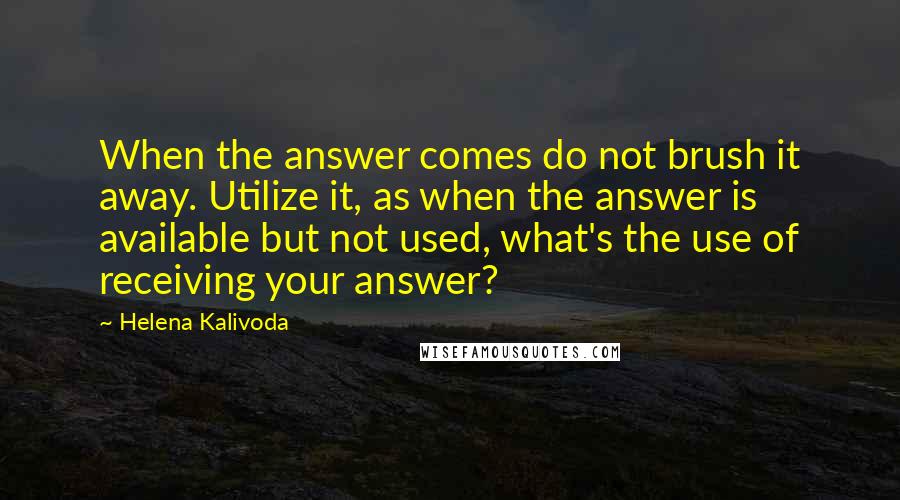 Helena Kalivoda Quotes: When the answer comes do not brush it away. Utilize it, as when the answer is available but not used, what's the use of receiving your answer?