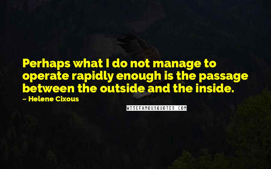 Helene Cixous Quotes: Perhaps what I do not manage to operate rapidly enough is the passage between the outside and the inside.
