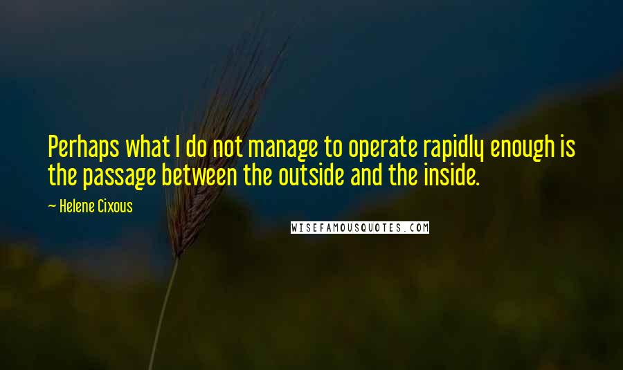 Helene Cixous Quotes: Perhaps what I do not manage to operate rapidly enough is the passage between the outside and the inside.