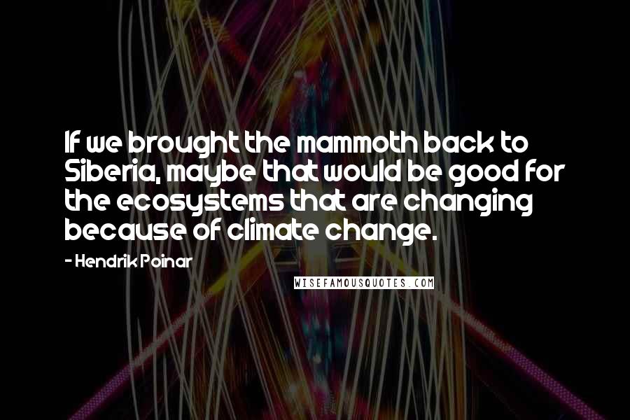 Hendrik Poinar Quotes: If we brought the mammoth back to Siberia, maybe that would be good for the ecosystems that are changing because of climate change.