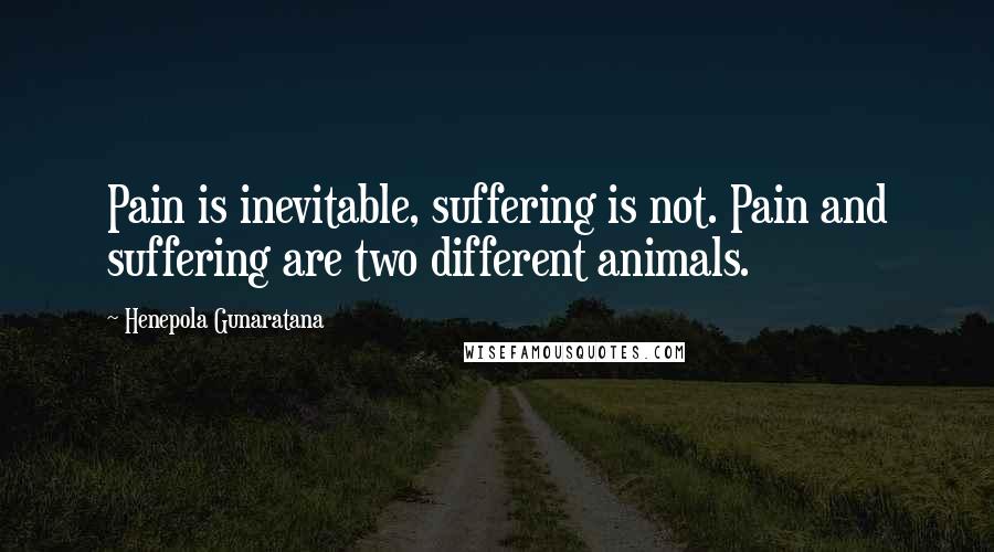 Henepola Gunaratana Quotes: Pain is inevitable, suffering is not. Pain and suffering are two different animals.