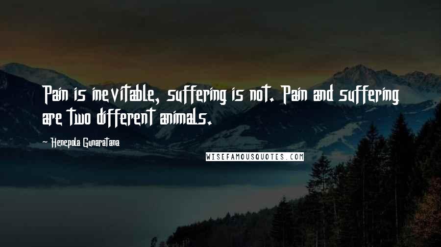Henepola Gunaratana Quotes: Pain is inevitable, suffering is not. Pain and suffering are two different animals.