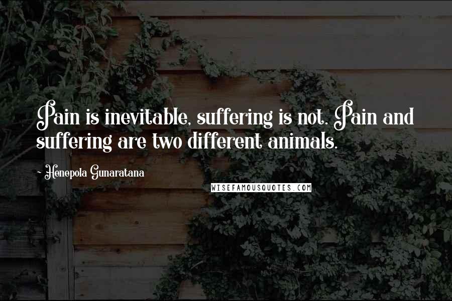 Henepola Gunaratana Quotes: Pain is inevitable, suffering is not. Pain and suffering are two different animals.