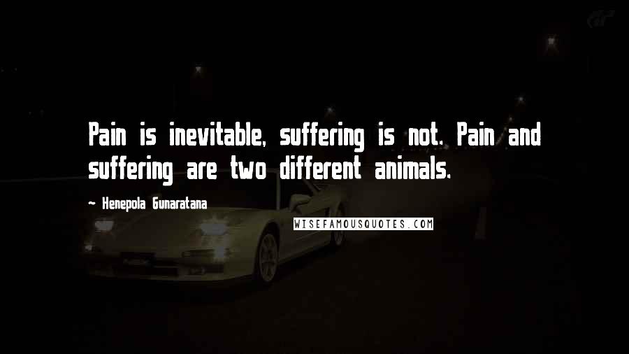 Henepola Gunaratana Quotes: Pain is inevitable, suffering is not. Pain and suffering are two different animals.