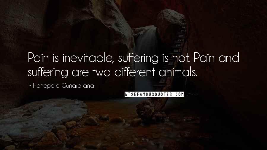 Henepola Gunaratana Quotes: Pain is inevitable, suffering is not. Pain and suffering are two different animals.