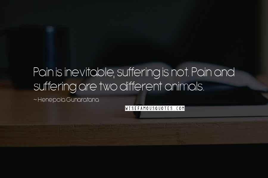 Henepola Gunaratana Quotes: Pain is inevitable, suffering is not. Pain and suffering are two different animals.