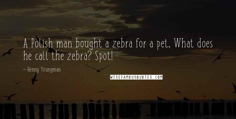 Henny Youngman Quotes: A Polish man bought a zebra for a pet. What does he call the zebra? Spot!