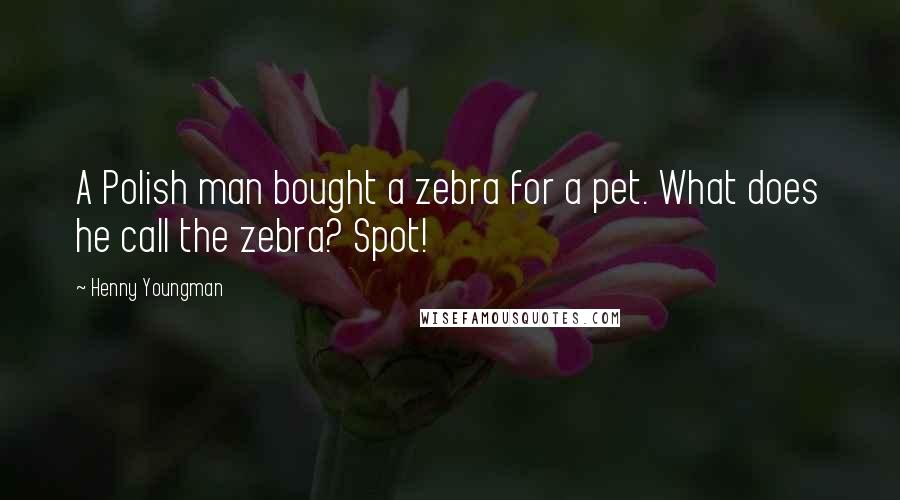 Henny Youngman Quotes: A Polish man bought a zebra for a pet. What does he call the zebra? Spot!