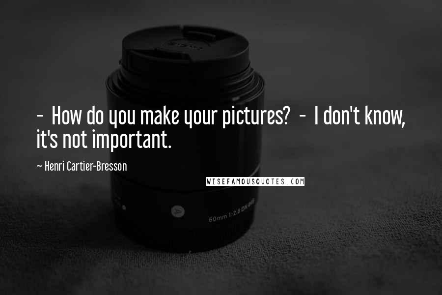 Henri Cartier-Bresson Quotes:  -  How do you make your pictures?  -  I don't know, it's not important.