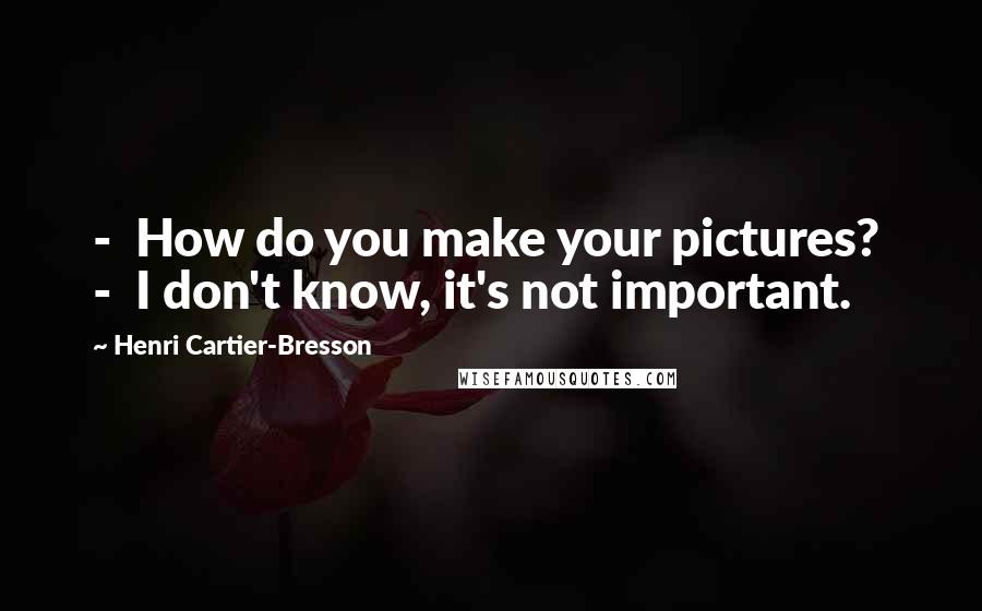 Henri Cartier-Bresson Quotes:  -  How do you make your pictures?  -  I don't know, it's not important.