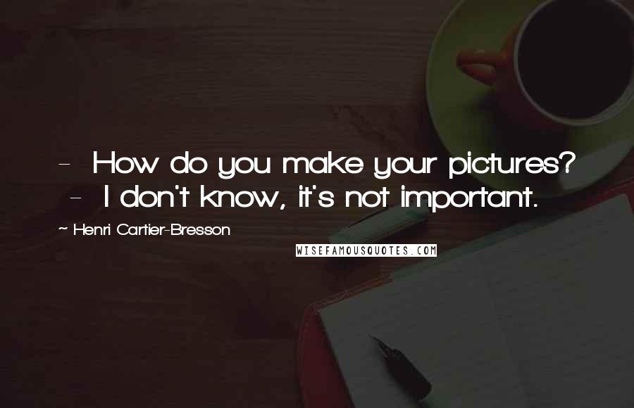 Henri Cartier-Bresson Quotes:  -  How do you make your pictures?  -  I don't know, it's not important.