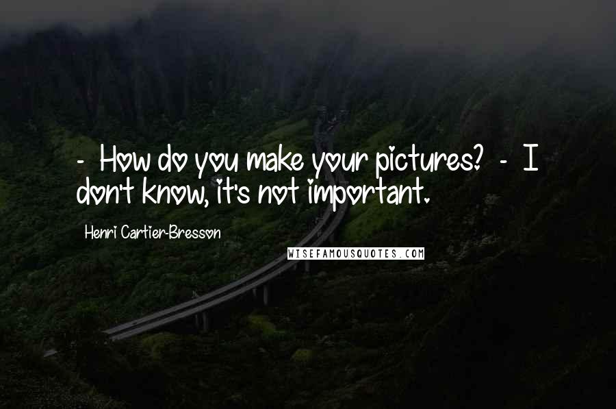 Henri Cartier-Bresson Quotes: - How do you make your pictures? - I don't know, it's not important.