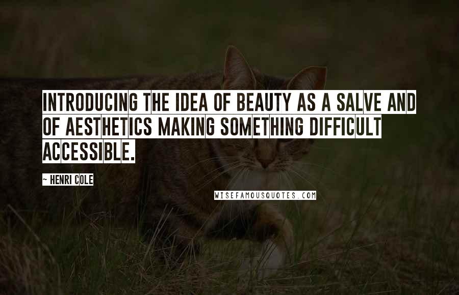 Henri Cole Quotes: Introducing the idea of beauty as a salve and of aesthetics making something difficult accessible.