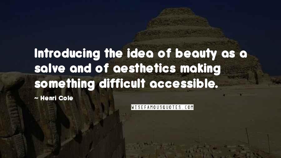 Henri Cole Quotes: Introducing the idea of beauty as a salve and of aesthetics making something difficult accessible.