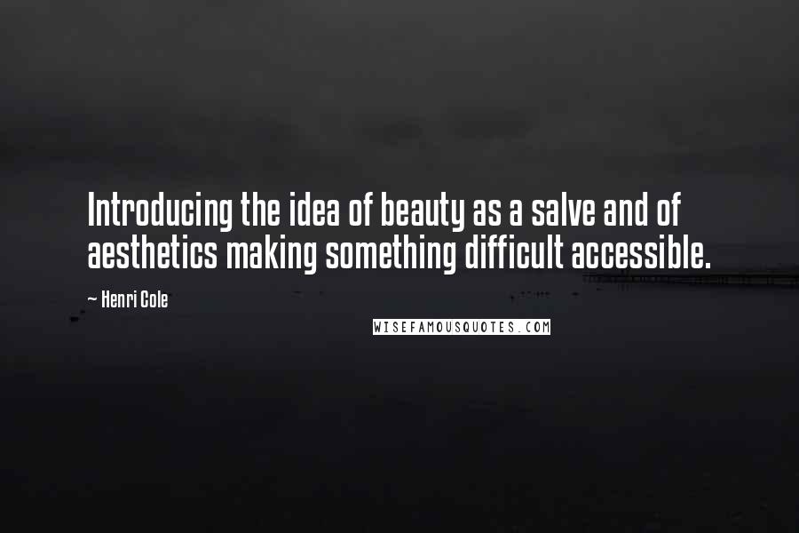 Henri Cole Quotes: Introducing the idea of beauty as a salve and of aesthetics making something difficult accessible.