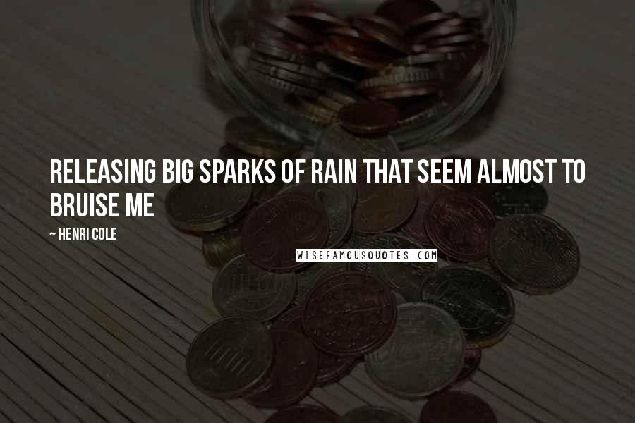 Henri Cole Quotes: Releasing big sparks of rain that seem almost to bruise me