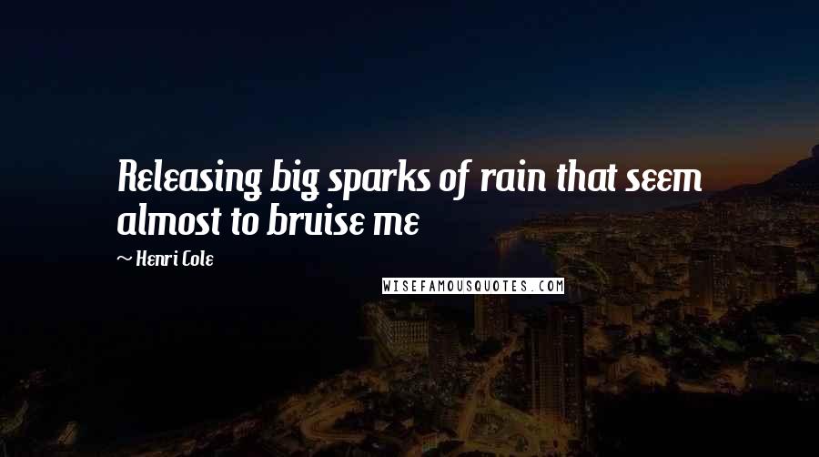 Henri Cole Quotes: Releasing big sparks of rain that seem almost to bruise me