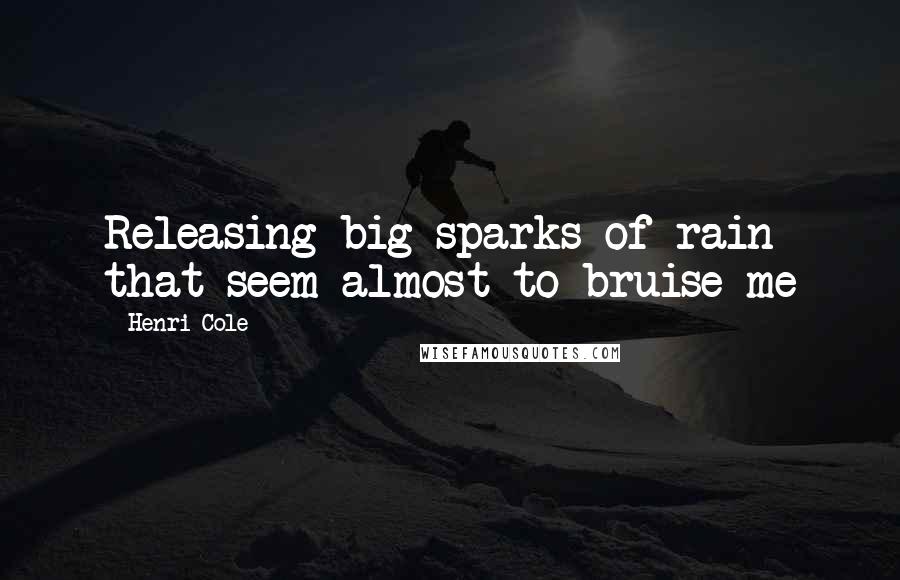 Henri Cole Quotes: Releasing big sparks of rain that seem almost to bruise me