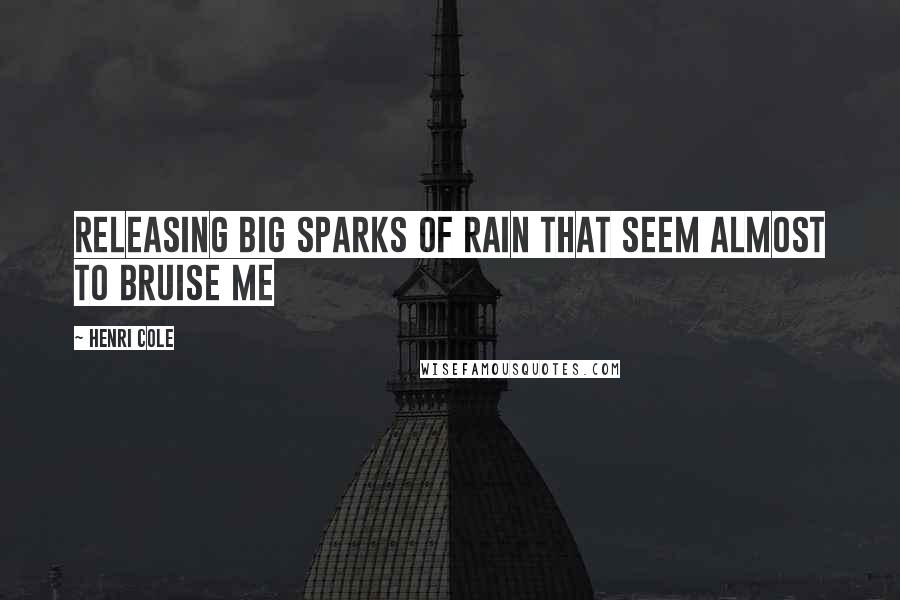 Henri Cole Quotes: Releasing big sparks of rain that seem almost to bruise me