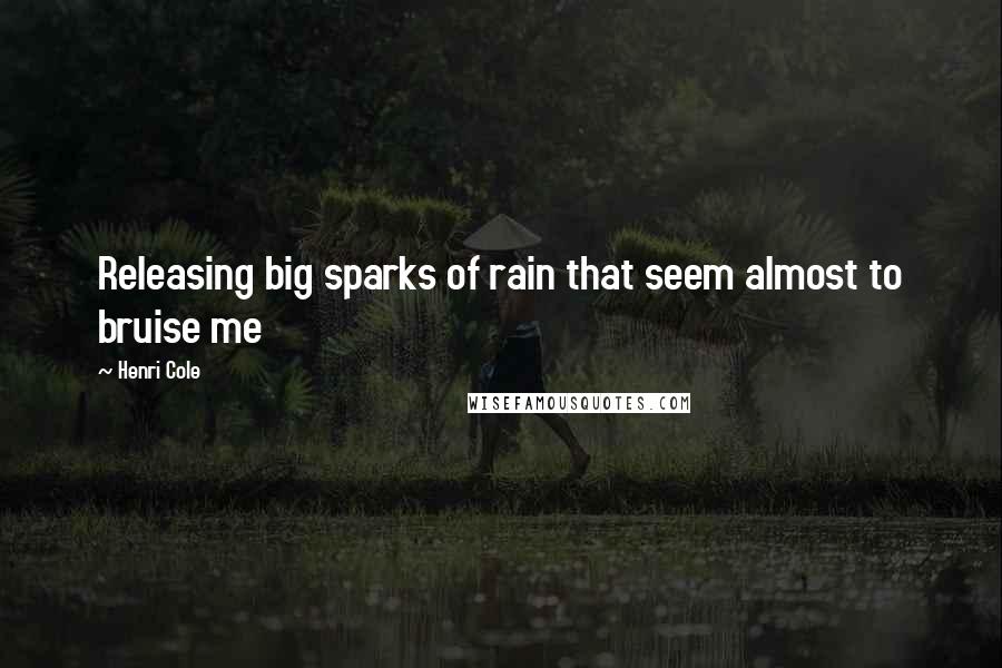 Henri Cole Quotes: Releasing big sparks of rain that seem almost to bruise me