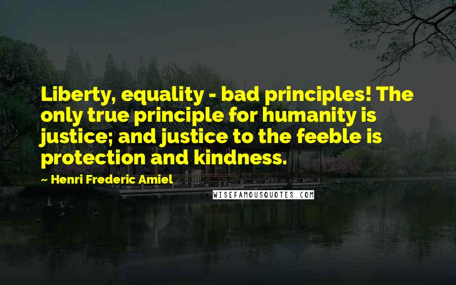 Henri Frederic Amiel Quotes: Liberty, equality - bad principles! The only true principle for humanity is justice; and justice to the feeble is protection and kindness.